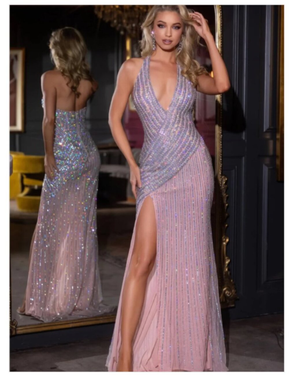 Portia and Scarlett PS25462C size 10 pink silver halter slit prom pageant
